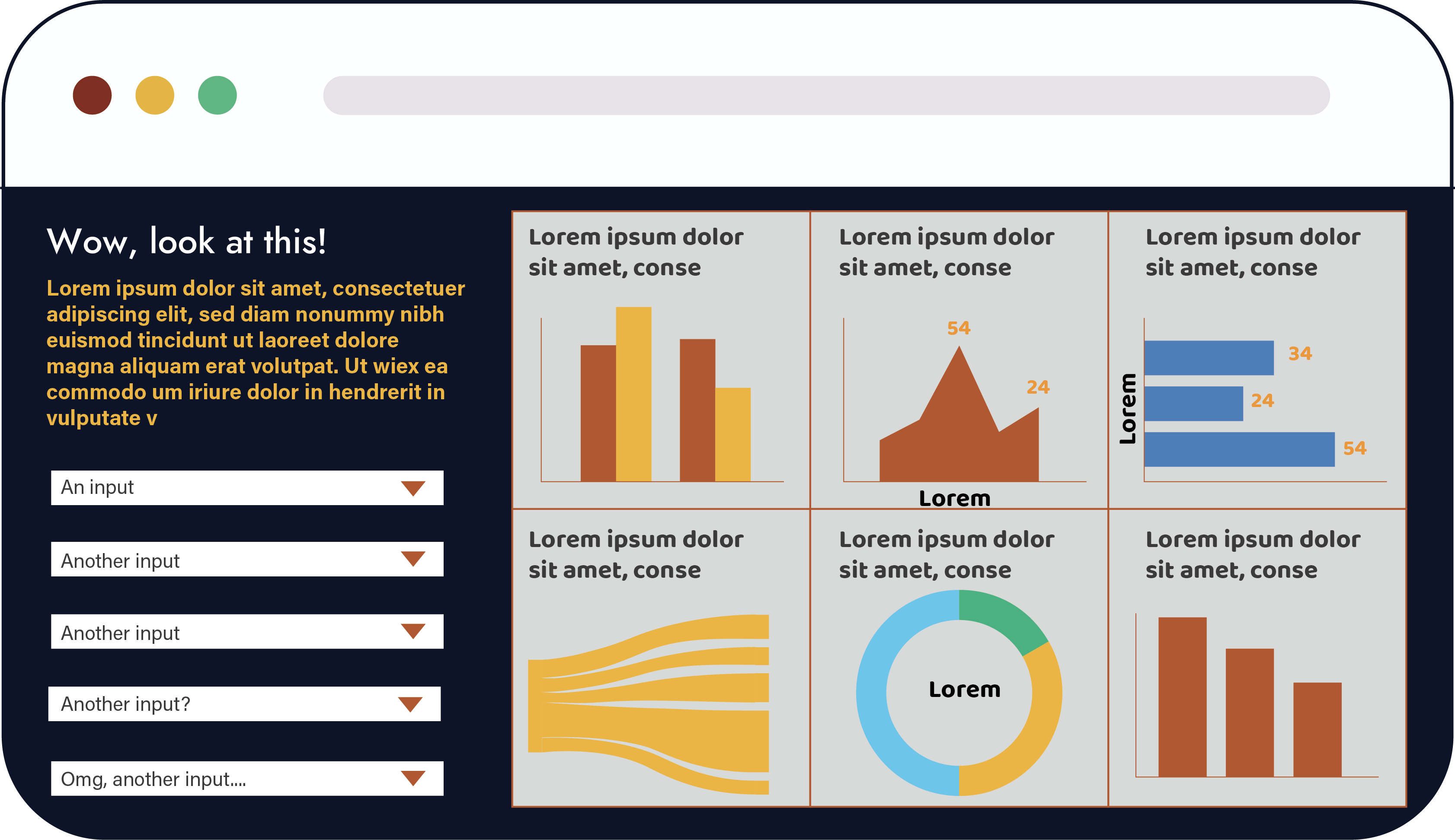 An Illustration of a very cluttered and chaotic-feeling dashboard.